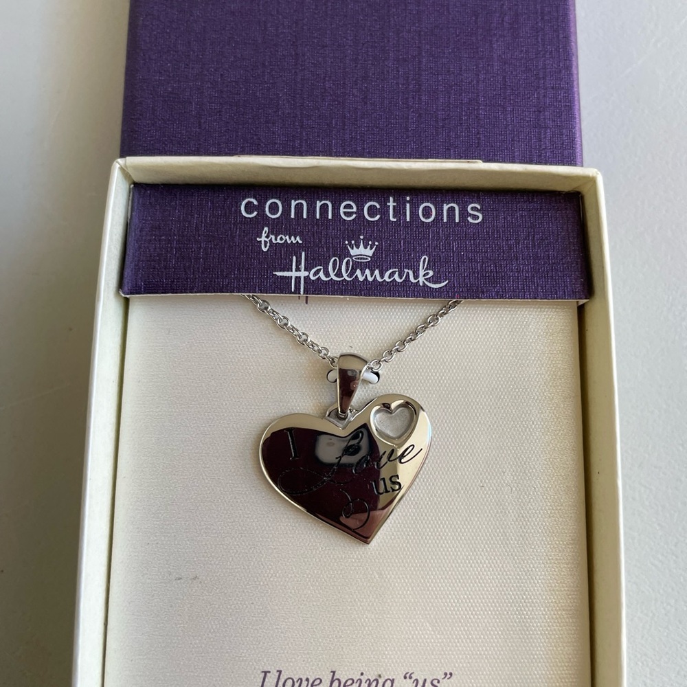 Hallmark Silver Stainless Steel I Love Us Open Heart Necklace In Box
